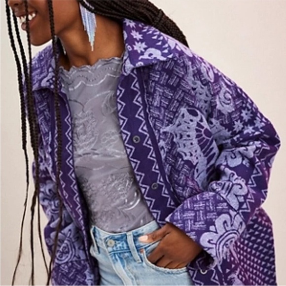 Free People Butterfly Jacquard Shirt / Jacket Purple Size Large - Picture 16 of 16